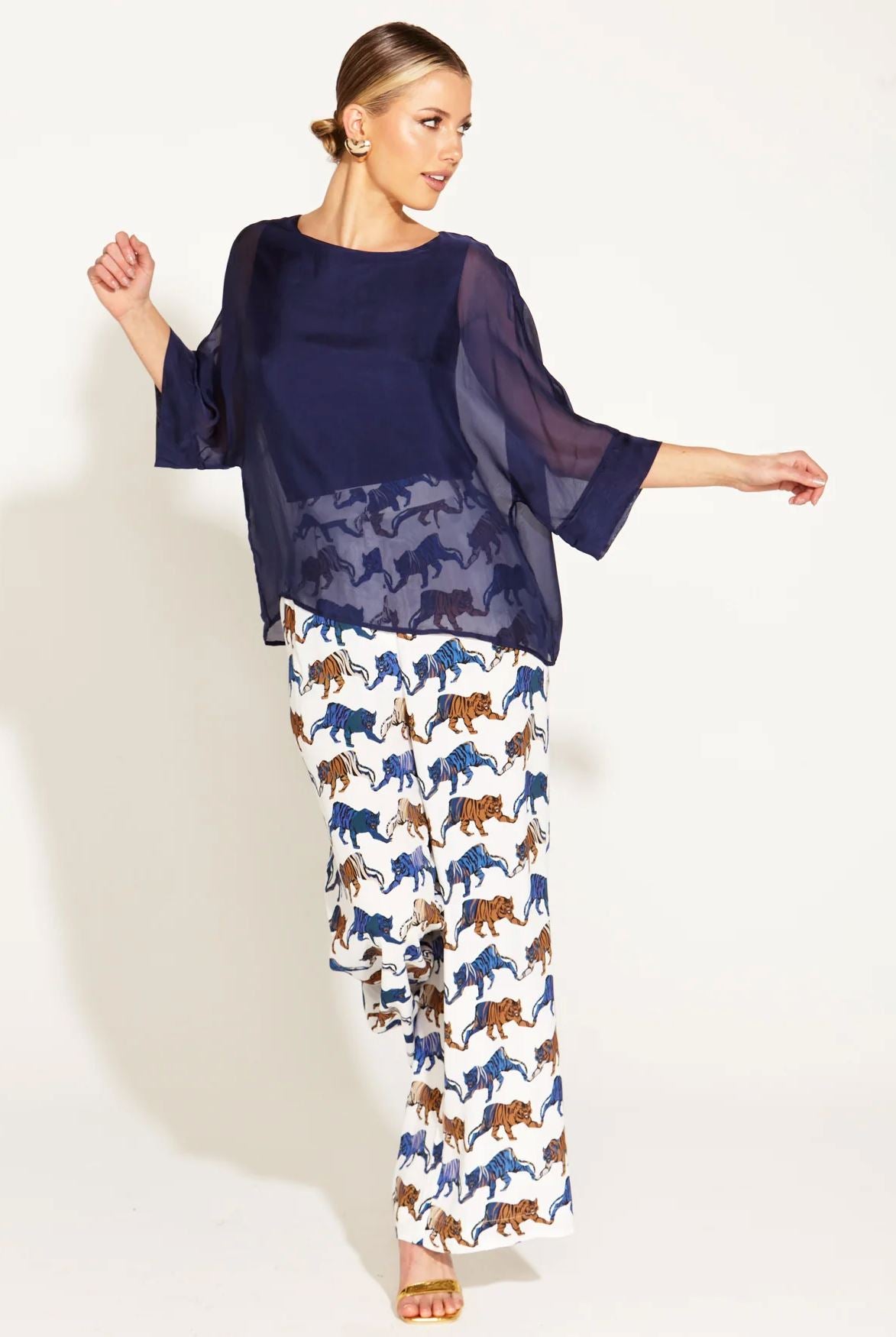 FATE &amp; BECKER Sunlight And Shadow Silk Top - Navy Shirts &amp; Blouses - Zabecca Living