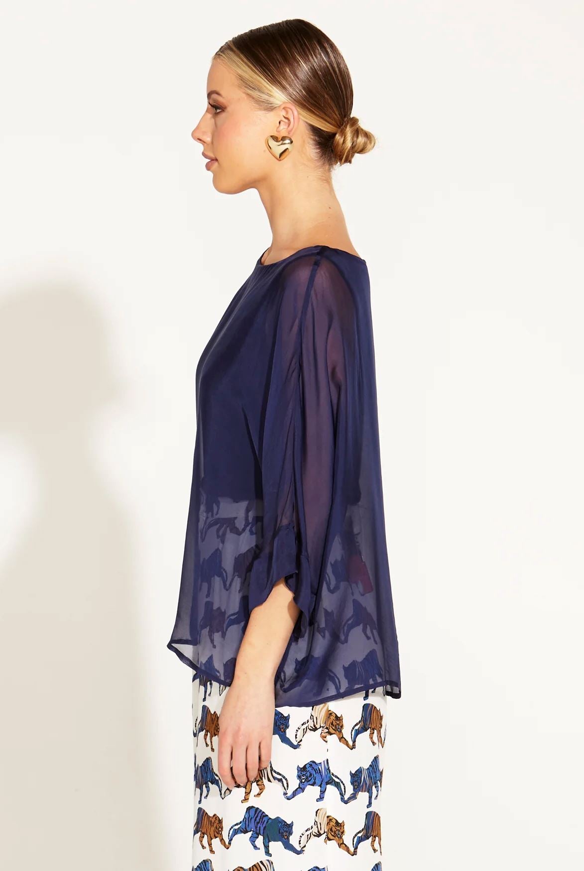 FATE &amp; BECKER Sunlight And Shadow Silk Top - Navy Shirts &amp; Blouses - Zabecca Living