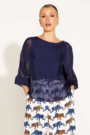 FATE & BECKER Sunlight And Shadow Silk Top - Navy Shirts & Blouses - Zabecca Living