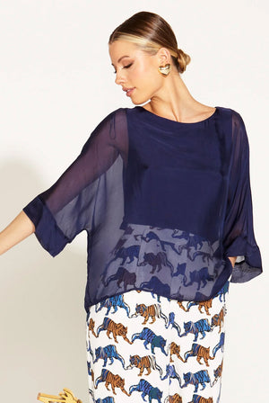 FATE & BECKER Sunlight And Shadow Silk Top - Navy Shirts & Blouses - Zabecca Living