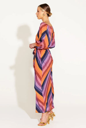FATE + BECKER Sunset Dream Midi Dress - Rainbow Sunset Stripe Dress - Zabecca Living
