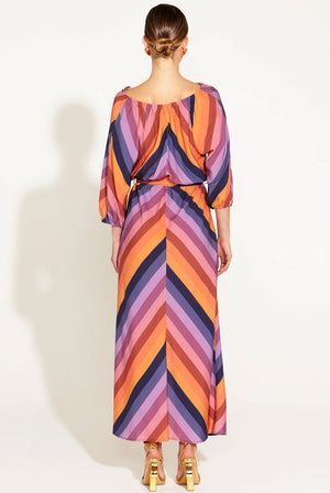 FATE + BECKER Sunset Dream Midi Dress - Rainbow Sunset Stripe Dress - Zabecca Living