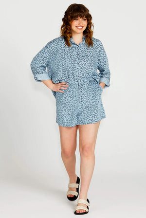 FATE & BECKER Zahila Shirt - Denim Cheetah Shirts & Blouses - Zabecca Living