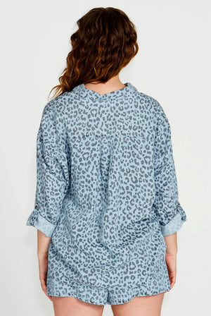 FATE & BECKER Zahila Shirt - Denim Cheetah Shirts & Blouses - Zabecca Living