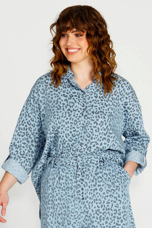 FATE & BECKER Zahila Shirt - Denim Cheetah Shirts & Blouses - Zabecca Living