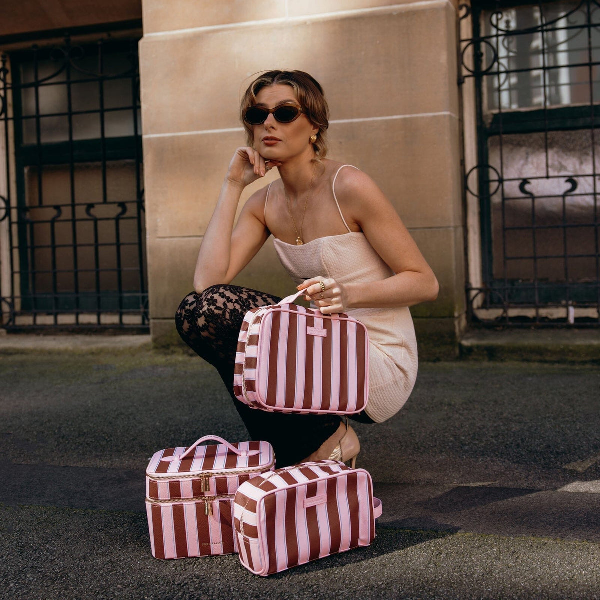 FOX & FALLOW Burgundy Stripe Cosmetic Bag COSMETIC BAG - Zabecca Living