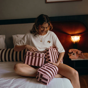 FOX & FALLOW Burgundy Stripe Cosmetic Bag COSMETIC BAG - Zabecca Living