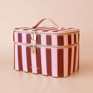 FOX & FALLOW Burgundy Stripe Vanity Case COSMETIC BAG - Zabecca Living