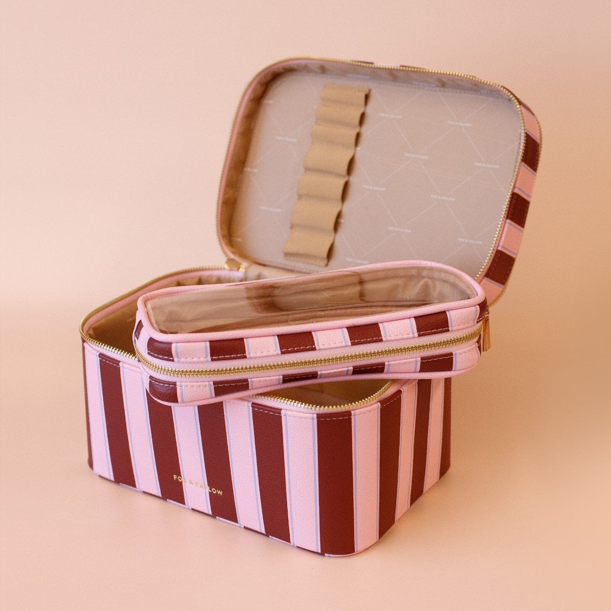 FOX & FALLOW Burgundy Stripe Vanity Case COSMETIC BAG - Zabecca Living