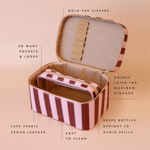 FOX & FALLOW Burgundy Stripe Vanity Case COSMETIC BAG - Zabecca Living