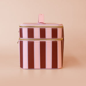 FOX & FALLOW Burgundy Stripe Vanity Case COSMETIC BAG - Zabecca Living