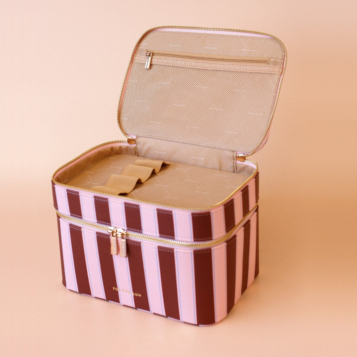 FOX & FALLOW Burgundy Stripe Vanity Case COSMETIC BAG - Zabecca Living