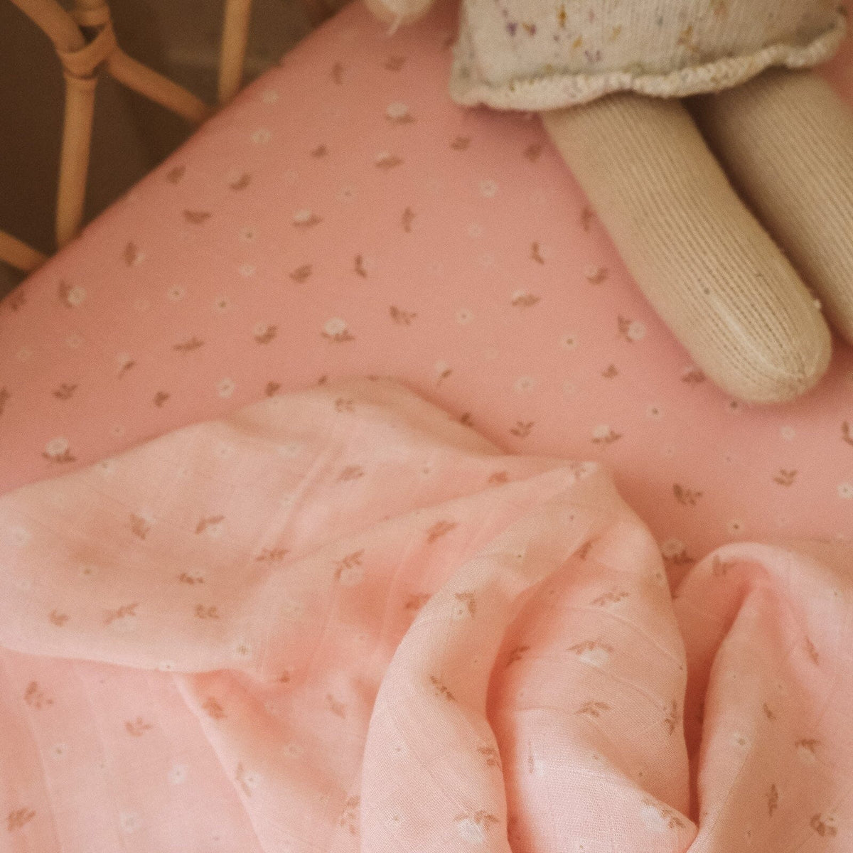 FOX & FALLOW Dusty Roses Organic Muslin Wrap Swaddle BABY BLANKET - Zabecca Living