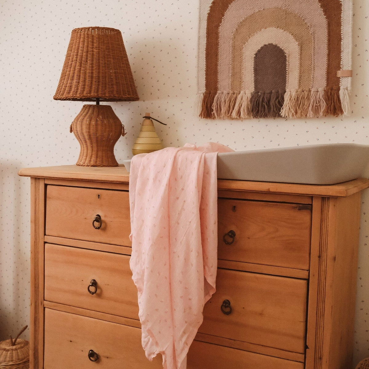 FOX & FALLOW Dusty Roses Organic Muslin Wrap Swaddle BABY BLANKET - Zabecca Living