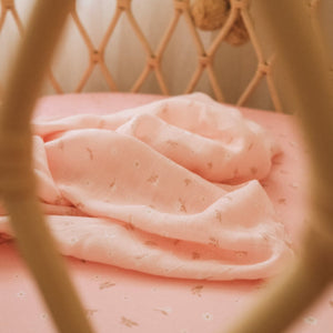 FOX & FALLOW Dusty Roses Organic Muslin Wrap Swaddle BABY BLANKET - Zabecca Living