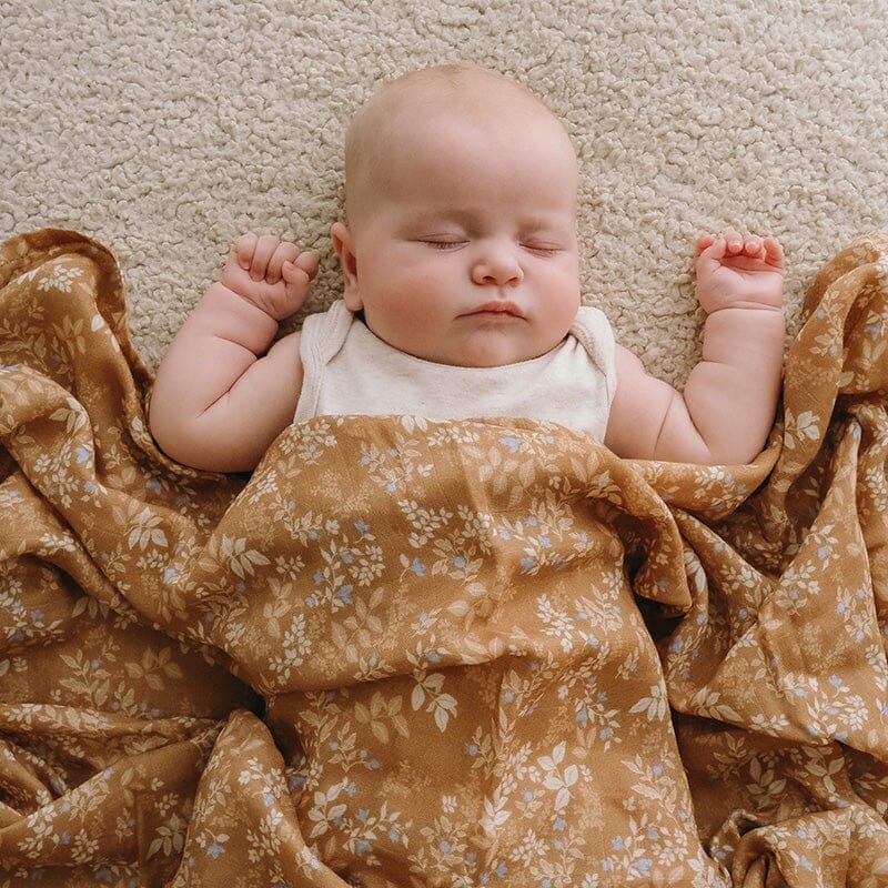 FOX & FALLOW Gold Holly Organic Muslin Wrap Swaddle BABY BLANKET - Zabecca Living