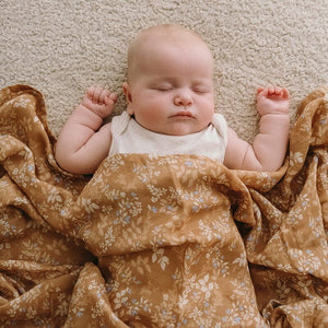 FOX & FALLOW Gold Holly Organic Muslin Wrap Swaddle BABY BLANKET - Zabecca Living