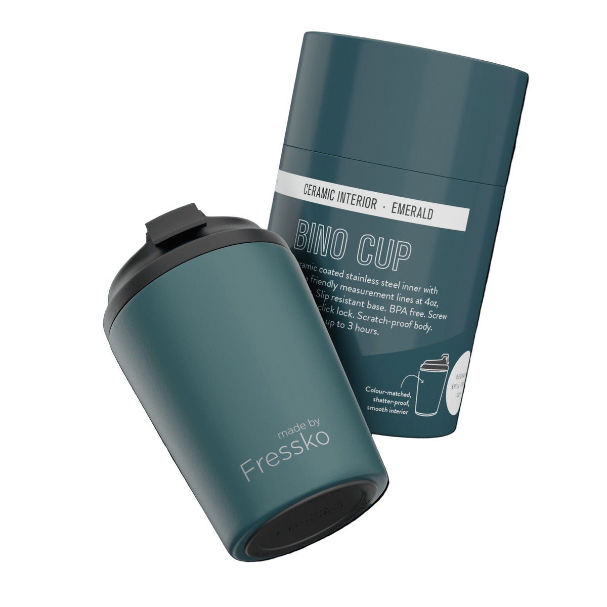 FRESSKO Bino Ceramic Reusable Cup 8oz - Emerald COFFEE, TEA &amp; DRINKS - Zabecca Living