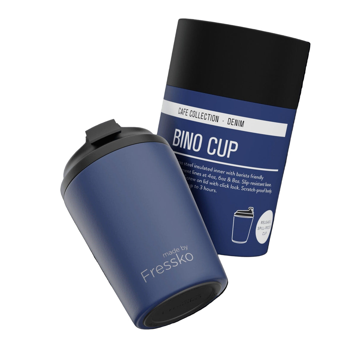 FRESSKO Bino Reusable Cup 8oz - Denim COFFEE, TEA &amp; DRINKS - Zabecca Living