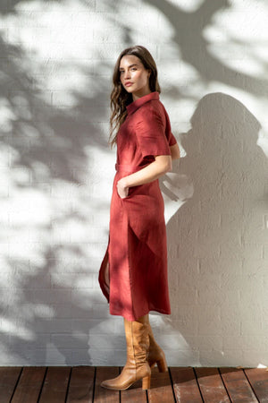 FROCK ME OUT Linen Shapeshifter Dress - Rust Dress - Zabecca Living