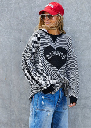 HAMMILL & CO Always Waffle Top - Black/White Long Sleeve Tee - Zabecca Living