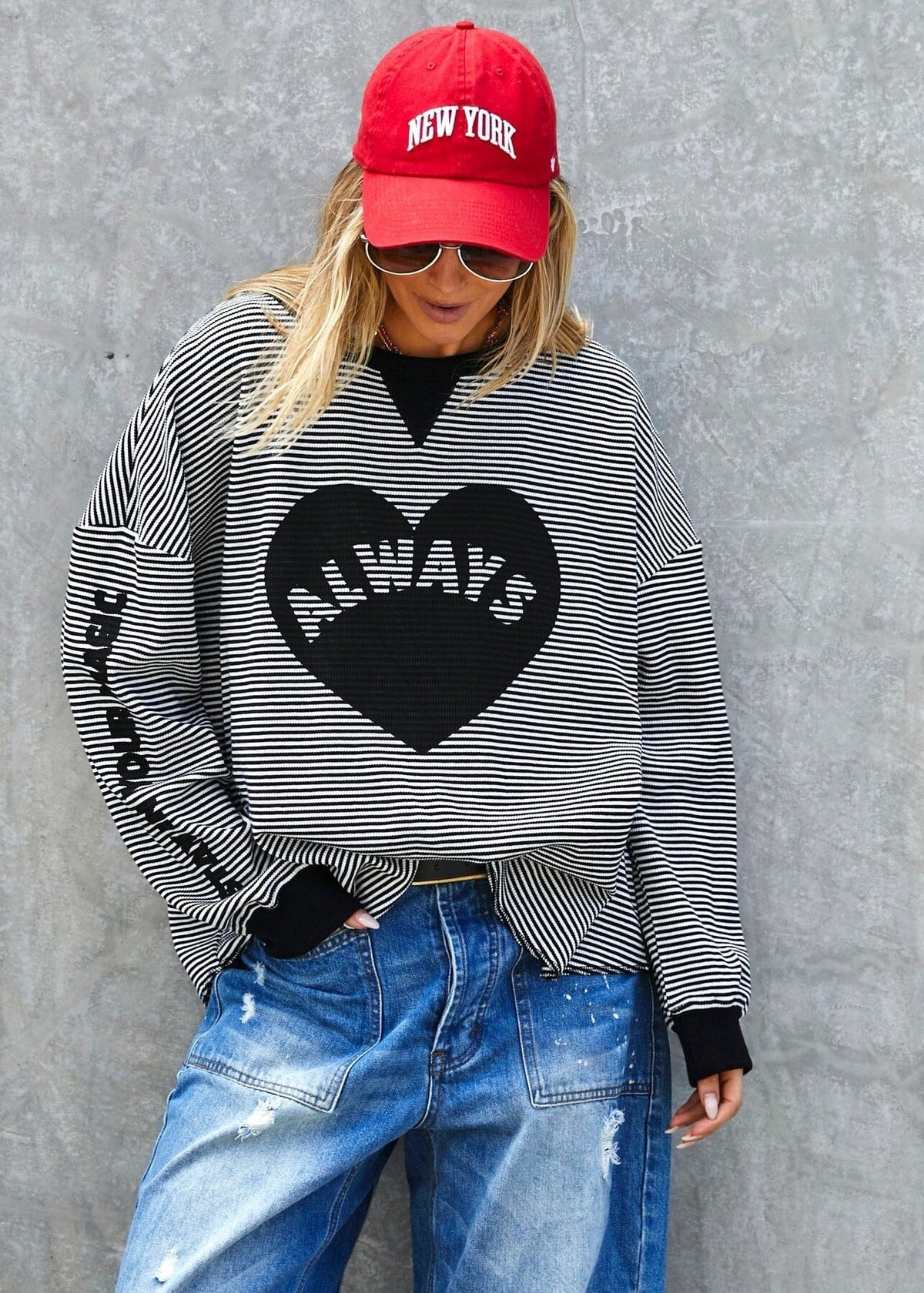 HAMMILL &amp; CO Always Waffle Top - Black/White Long Sleeve Tee - Zabecca Living