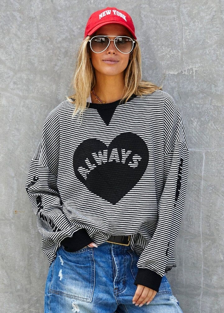 HAMMILL &amp; CO Always Waffle Top - Black/White Long Sleeve Tee - Zabecca Living