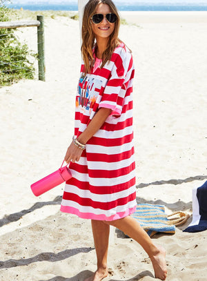 HAMMILL & CO Beach Sweat Stripe Dress - Red & White Dress - Zabecca Living