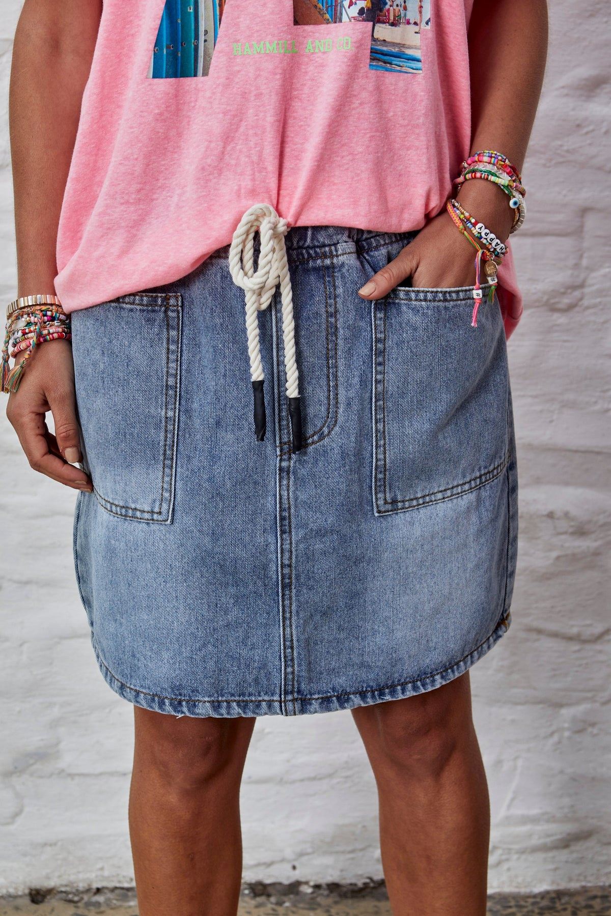 HAMMILL CO Denim Skirt Elastic Waist Stonewash Denim