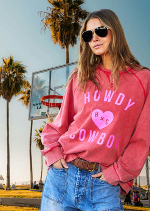 HAMMILL & CO Howdy Cowboy Vintage Wash Sweat - Red SWEATER - Zabecca Living