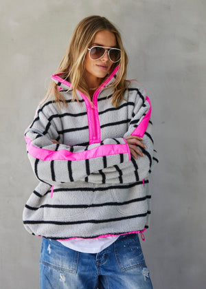 HAMMILL & CO Pop Stripe Polar Fleece - Neon Pink Jacket - Zabecca Living