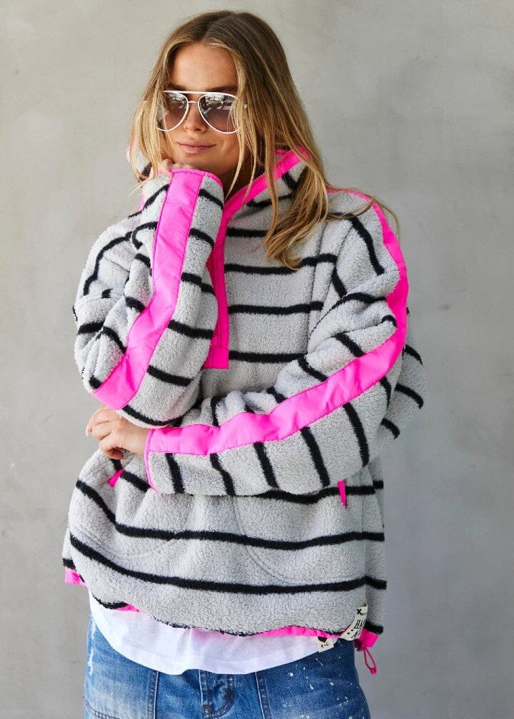 HAMMILL &amp; CO Pop Stripe Polar Fleece - Neon Pink Jacket - Zabecca Living