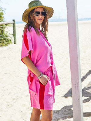 HAMMILL & CO Resort Beach Shirt - Pink/Red Shirts & Blouses - Zabecca Living