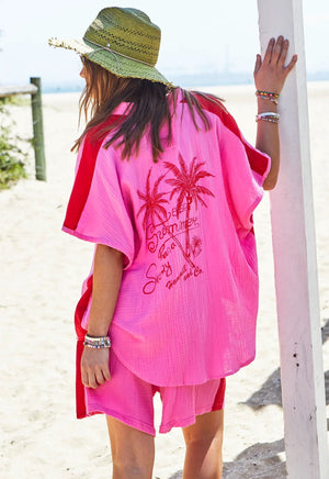 HAMMILL & CO Resort Beach Shirt - Pink/Red Shirts & Blouses - Zabecca Living