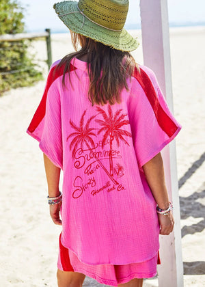 HAMMILL & CO Resort Beach Shirt - Pink/Red Shirts & Blouses - Zabecca Living