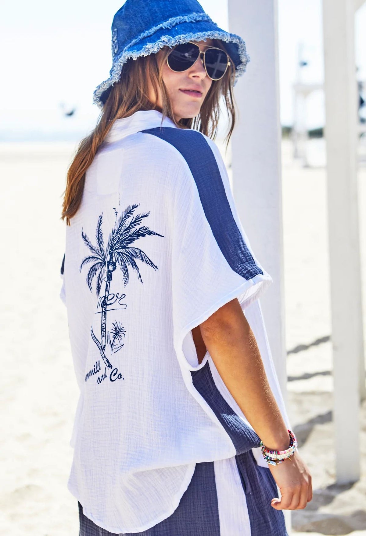 HAMMILL &amp; CO Resort Beach Shirt - White/Navy Shirts &amp; Blouses - Zabecca Living