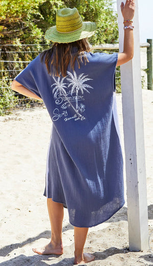 HAMMILL & CO Resort Cheesecloth Beach Dress - Navy/White Dress - Zabecca Living