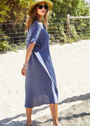 HAMMILL & CO Resort Cheesecloth Beach Dress - Navy/White Dress - Zabecca Living