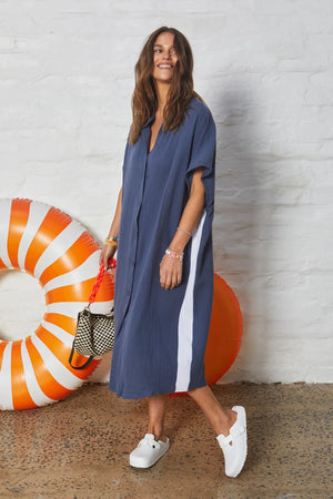 HAMMILL & CO Resort Cheesecloth Beach Dress - Navy/White Dress - Zabecca Living