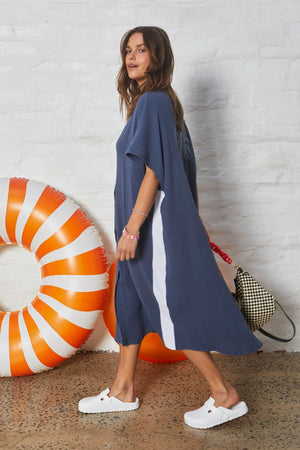 HAMMILL & CO Resort Cheesecloth Beach Dress - Navy/White Dress - Zabecca Living