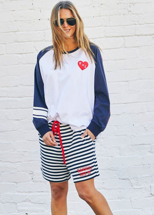 HAMMILL & CO Retro Heart Long Sleeve Tee - White/Navy Long Sleeve Tee - Zabecca Living