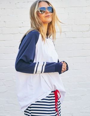 HAMMILL & CO Retro Heart Long Sleeve Tee - White/Navy Long Sleeve Tee - Zabecca Living