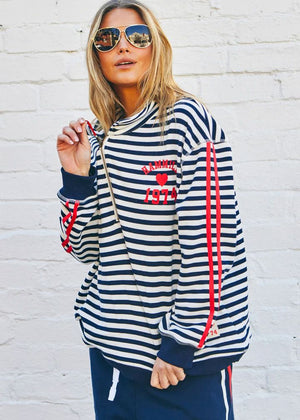 HAMMILL & CO Retro Stripe Collard Zip Sweat - Navy/White SWEATER - Zabecca Living