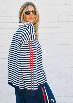 HAMMILL & CO Retro Stripe Collard Zip Sweat - Navy/White SWEATER - Zabecca Living