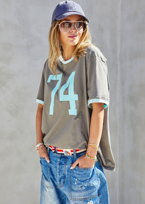 HAMMILL & CO Ringer Tee - Choc/Blue Tee - Zabecca Living