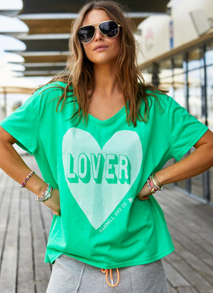 HAMMILL & CO Vintage Wash Lover Heart Tee - Green Tee - Zabecca Living