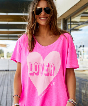 HAMMILL & CO Vintage Wash Lover Heart Tee - Hot Pink Tee - Zabecca Living