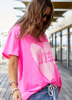 HAMMILL & CO Vintage Wash Lover Heart Tee - Hot Pink Tee - Zabecca Living