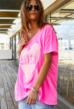 HAMMILL & CO Vintage Wash Lover Heart Tee - Hot Pink Tee - Zabecca Living