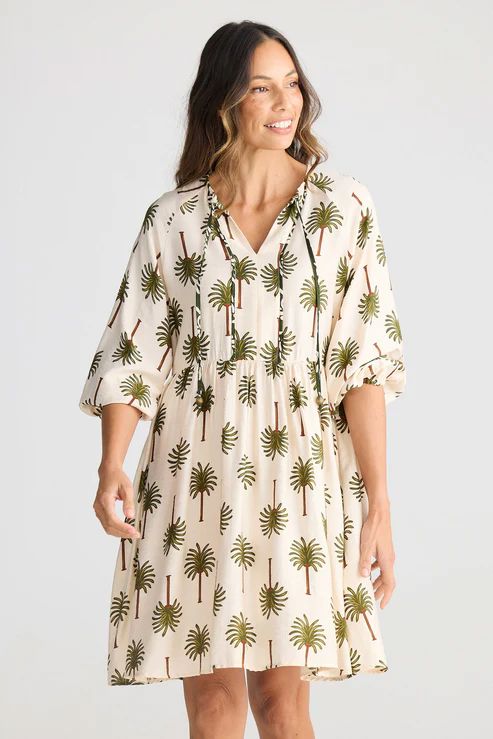 HOLIDAY Alfina Dress - Ivory Palm Print DRESS - Zabecca Living
